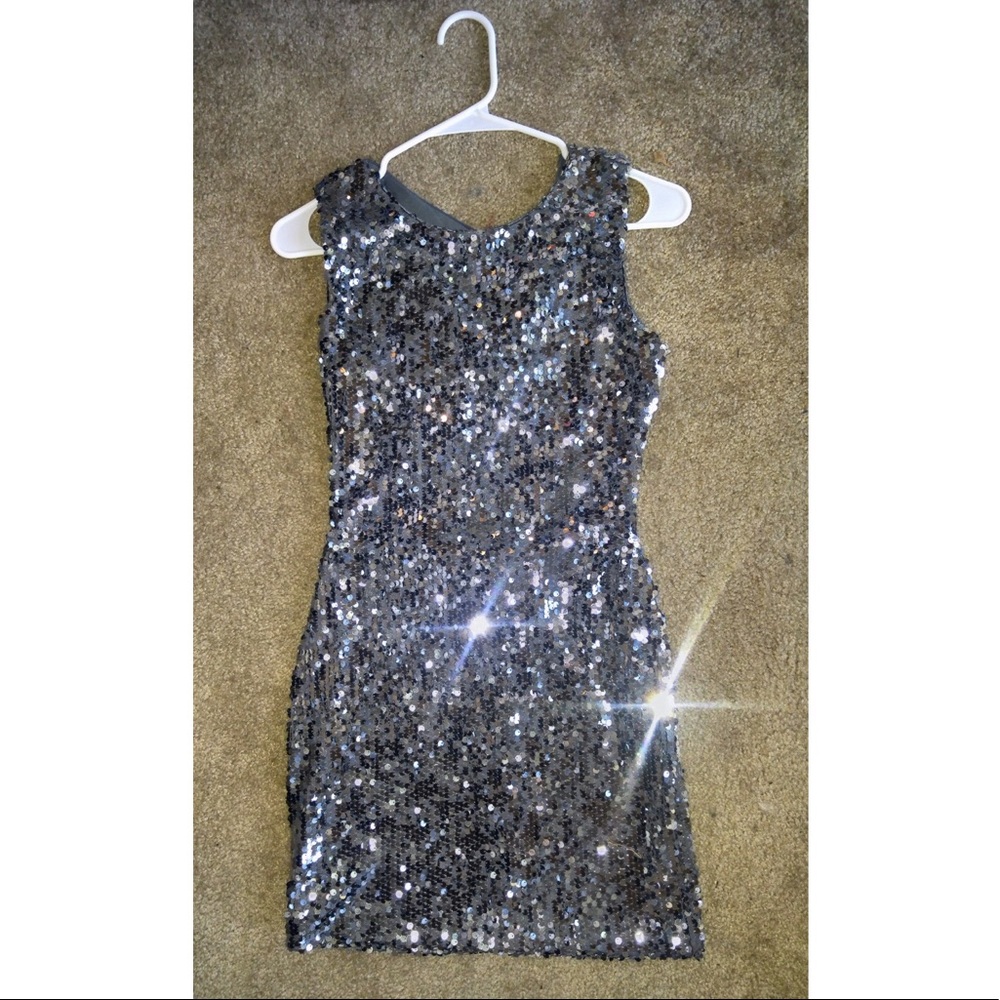 Silver sequin cocktail club dress.